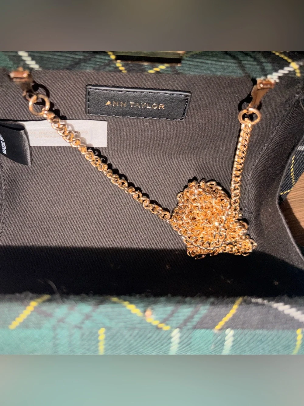 Brand new Ann Taylor Plaid Jeweled Clutch Bag - Green Plaid